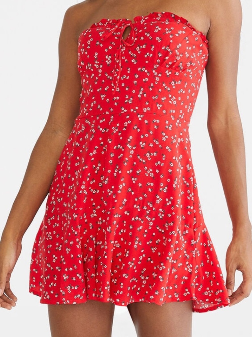 Red Strapless Floral Romper